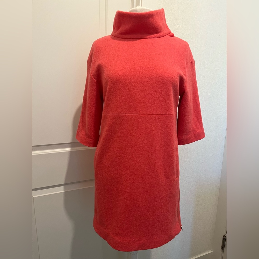 iRoo Coral Wool Dress Size 40 US 8/10 Asymmetrical Collar or Turtleneck NWOT